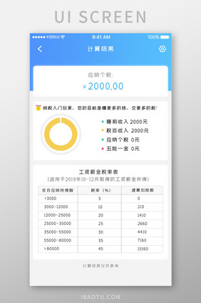 蓝色科技个税计算app计算结果移动界面