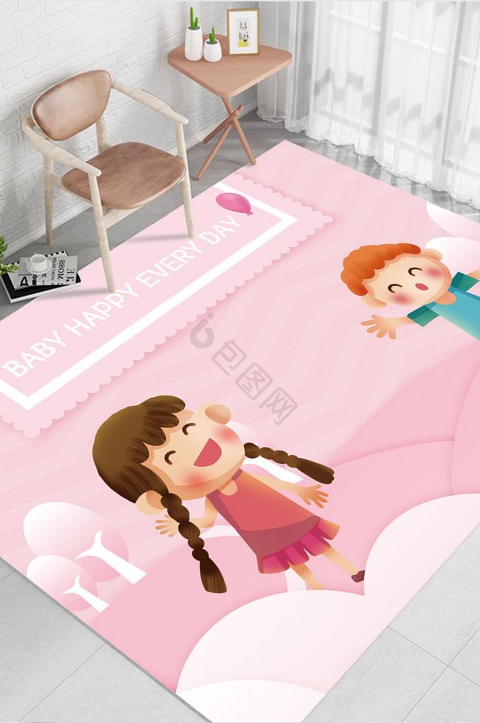 卡通现代可爱儿童娃娃卧室地毯图案图片