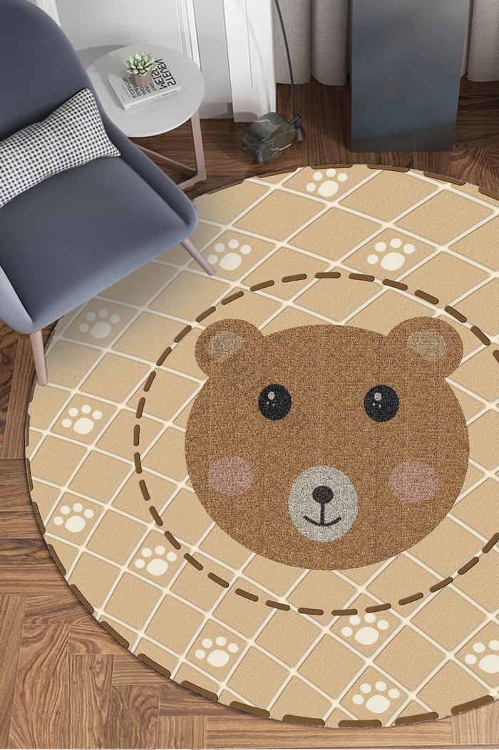 卡通可爱棕熊熊掌圆形纹理地毯图案图片