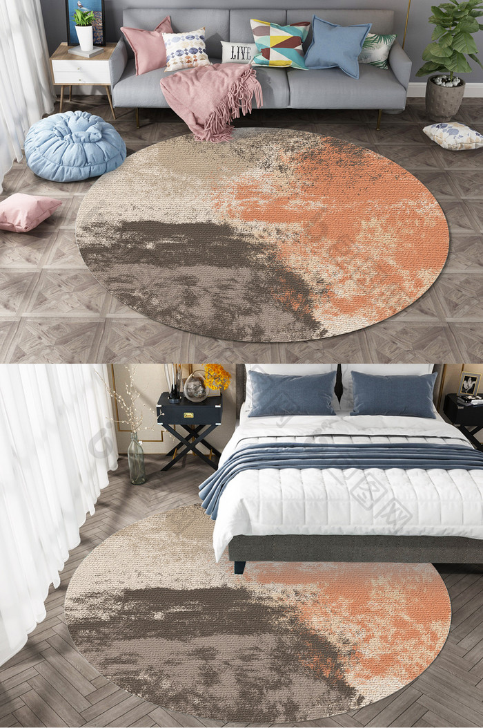 北欧风柏拉图简约抽象纹理客厅圆形地毯图案