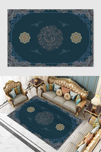 现代时尚抽象欧式古典对称纹样地毯图案图片