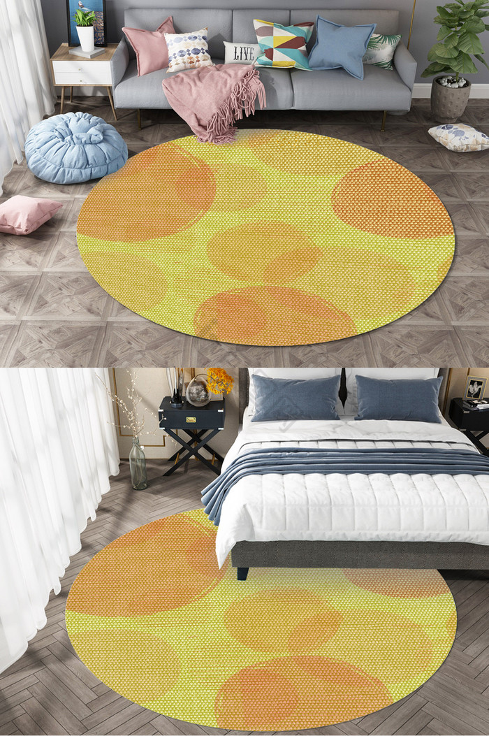 现代北欧黄色泡泡圆形地毯图案图片