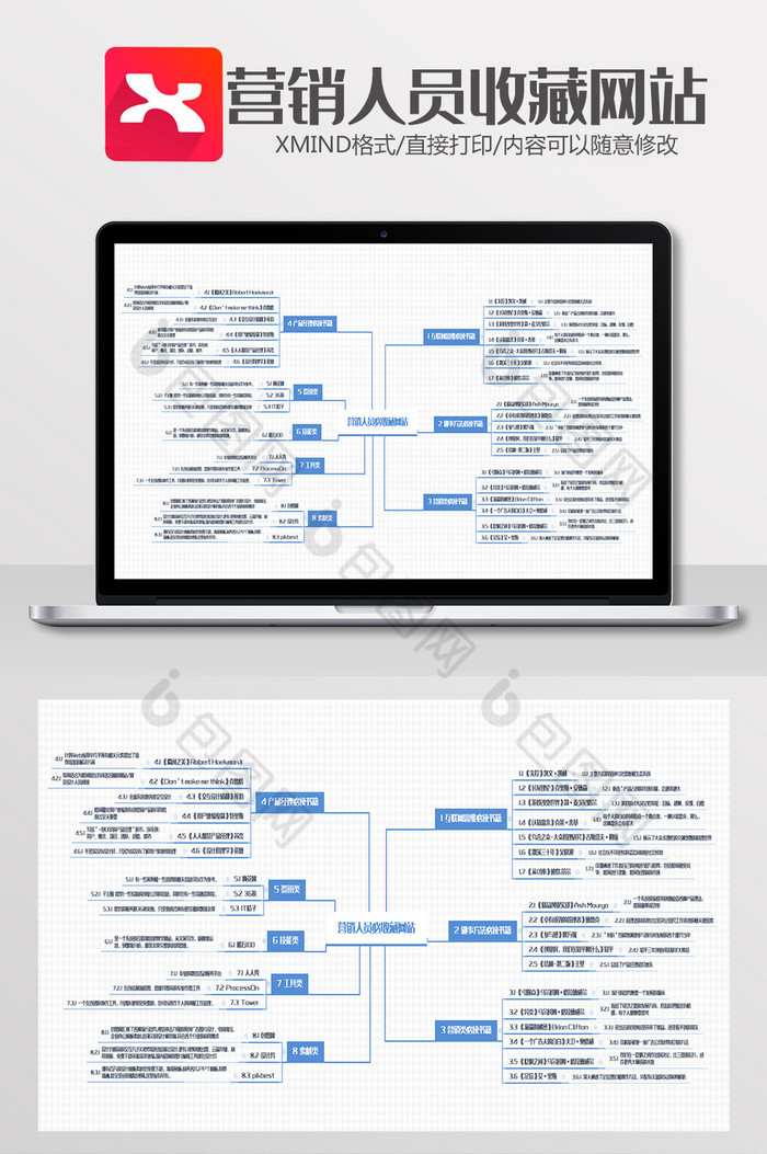 蓝色营销人员必收藏网站思维导图xmind图片图片