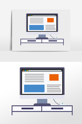 手绘商务办公办公桌电脑办公插画