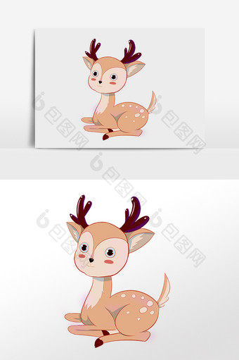 手绘卡通可爱小动物小鹿插画图片