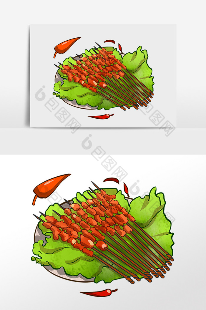 手繪美食食物夜市燒羊肉串插畫圖片
