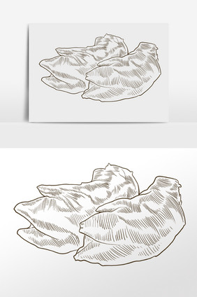 手绘线描美食食物猪蹄鱼插画