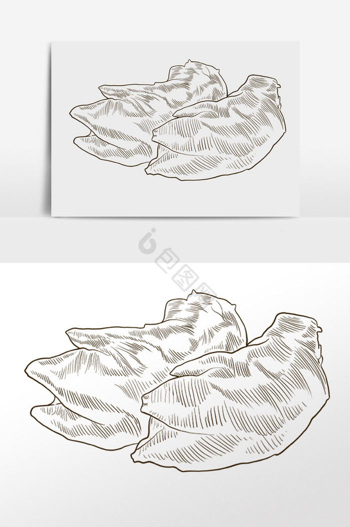 线描食物猪蹄鱼插画图片