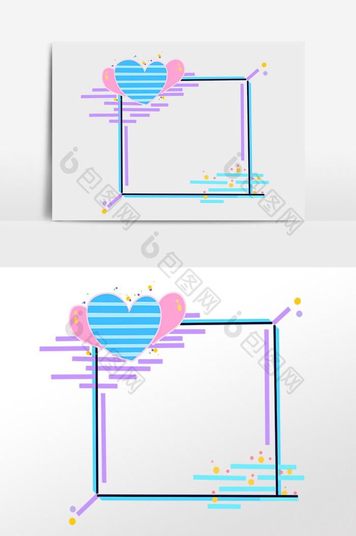 手绘简约彩色线条爱心边框插画