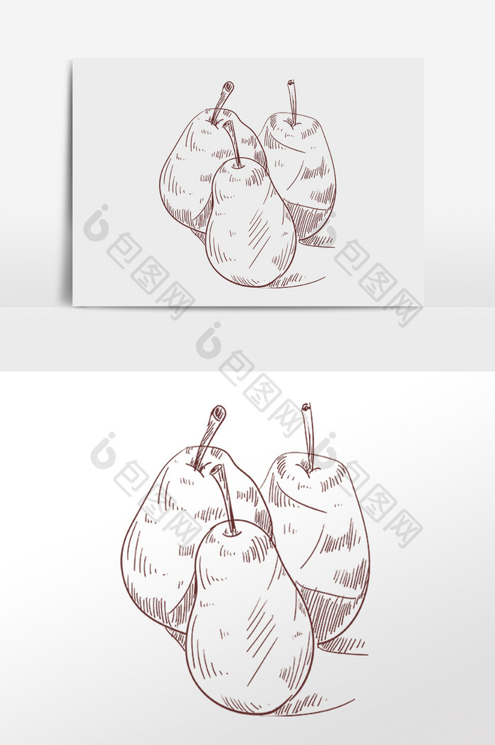 手绘线描美味水果梨子插画