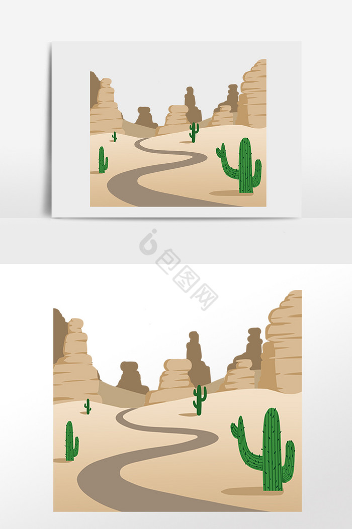 沙漠化荒漠干旱仙人掌插画图片