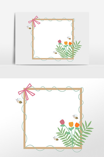 手绘清新植物正方形边框插画图片下载