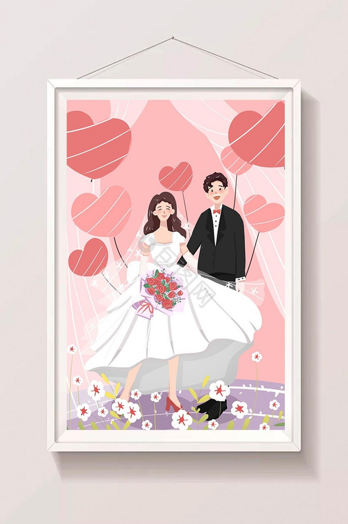 浪漫情侣约会婚纱照插画图片