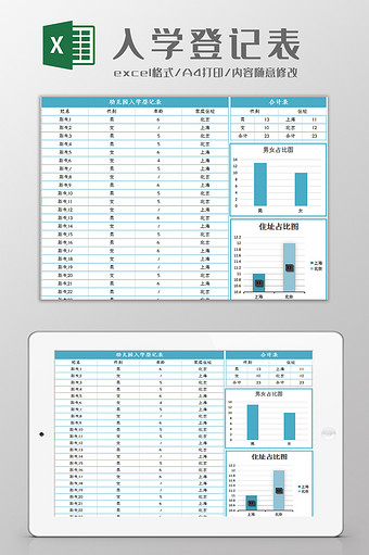 幼儿园入学登记统计表Excel模板图片