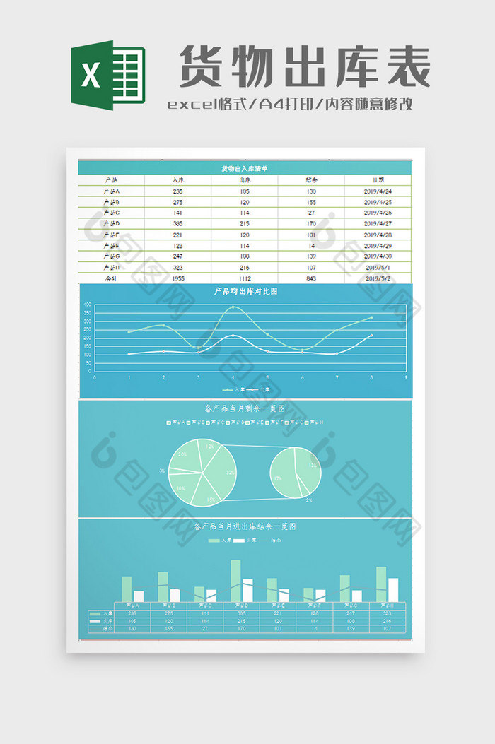 仓库产品出入库统计表Excel模板图片图片