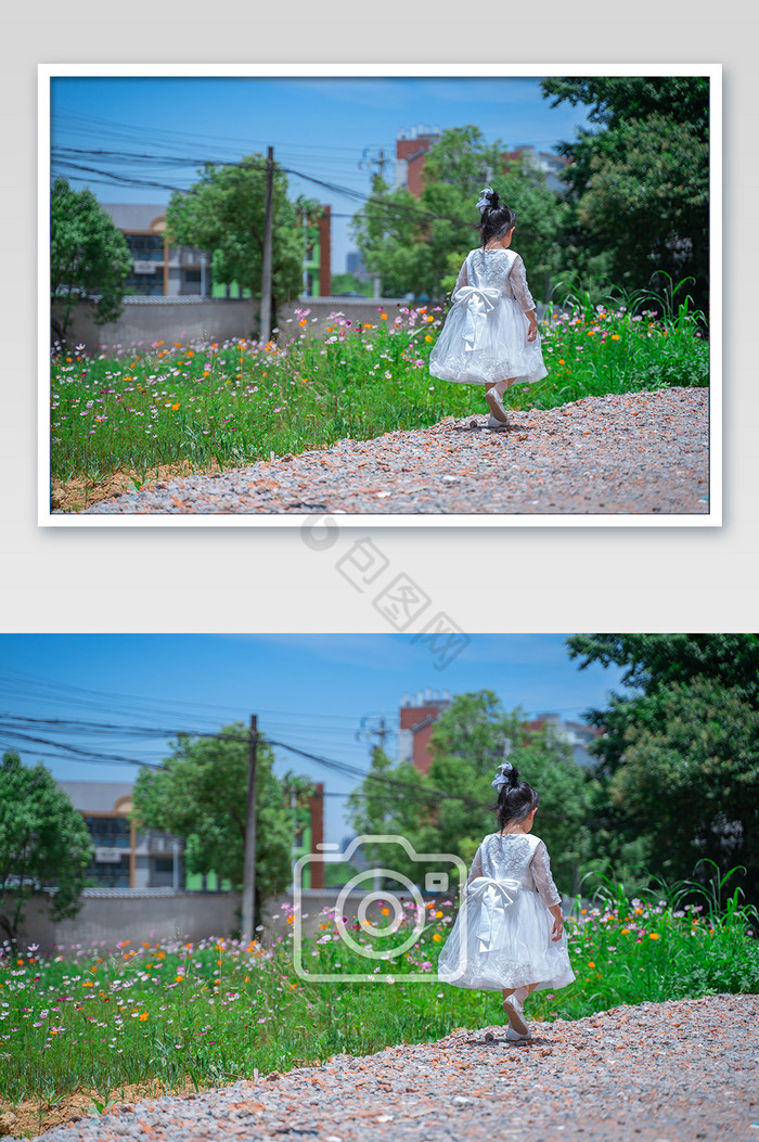 六一儿童节婚纱舞裙背影节日摄影图图片
