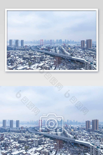 大雪之后的城市桥梁摄影图片