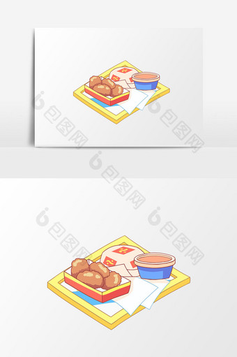 手绘卡通健康鸡块汉堡套餐图片