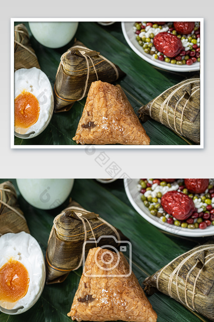 美味的端午特色美食蛋黄肉粽咸鸭蛋摄影图片图片