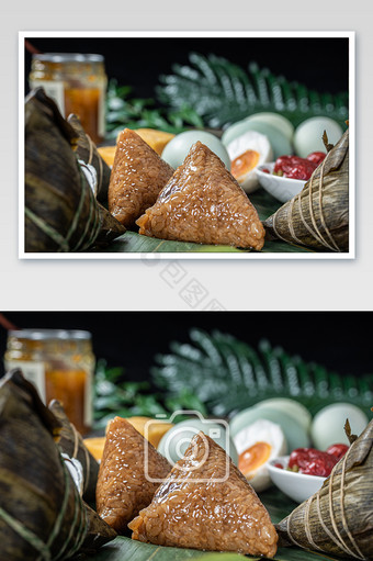 端午美食粽子咸鸭蛋蛋黄组合特写摄影图图片