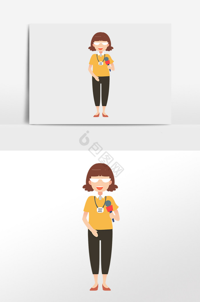 小人新闻采访女记者插画