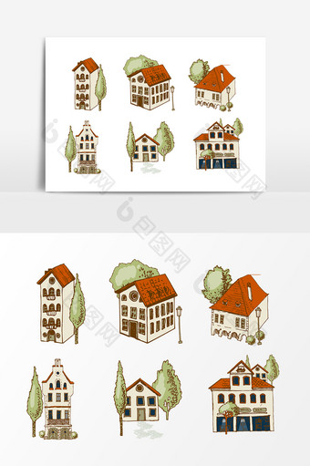 复古中世纪建筑楼房素材图片