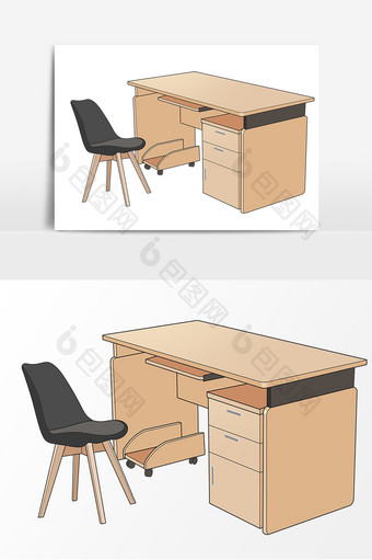 办公桌办公椅手绘形象元素图片