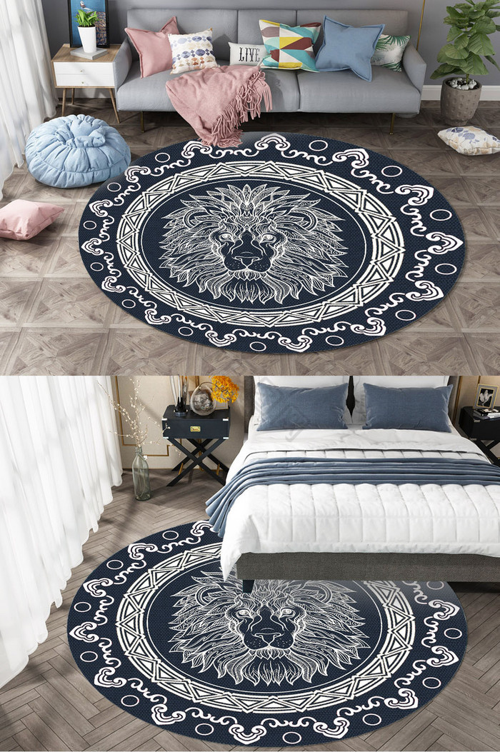 欧式花纹圆形狮子质感地毯图案装饰图片