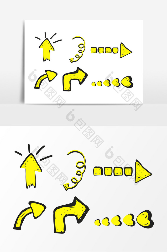 手绘各种方向箭头卡通扁平矢量化素材指引