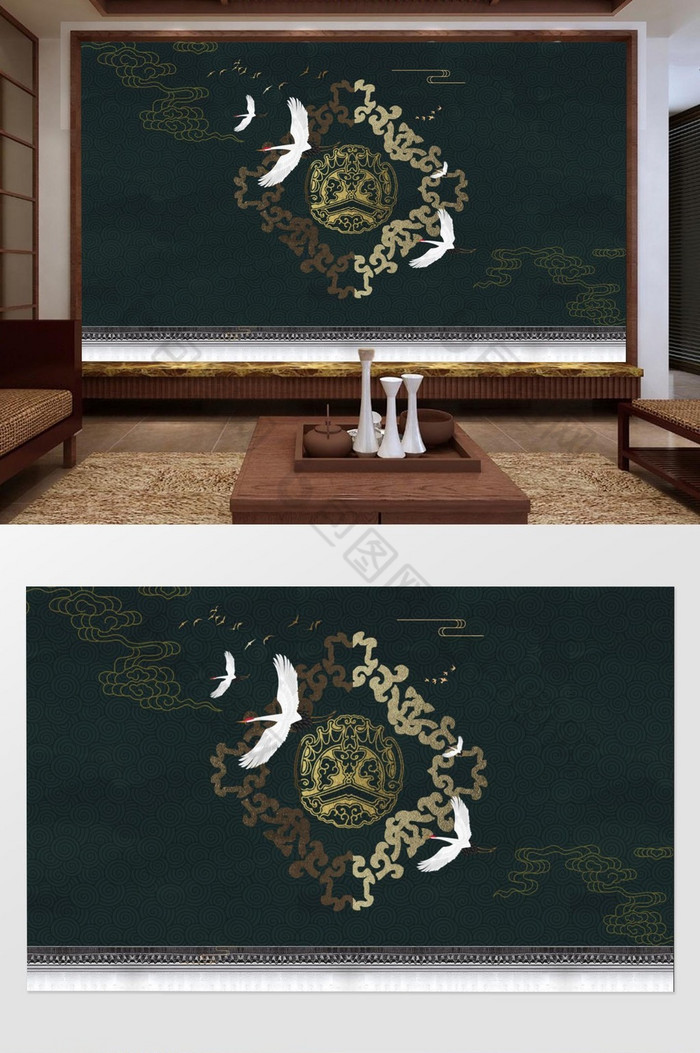 手绘中式背景墙装饰画屏风隔断图片