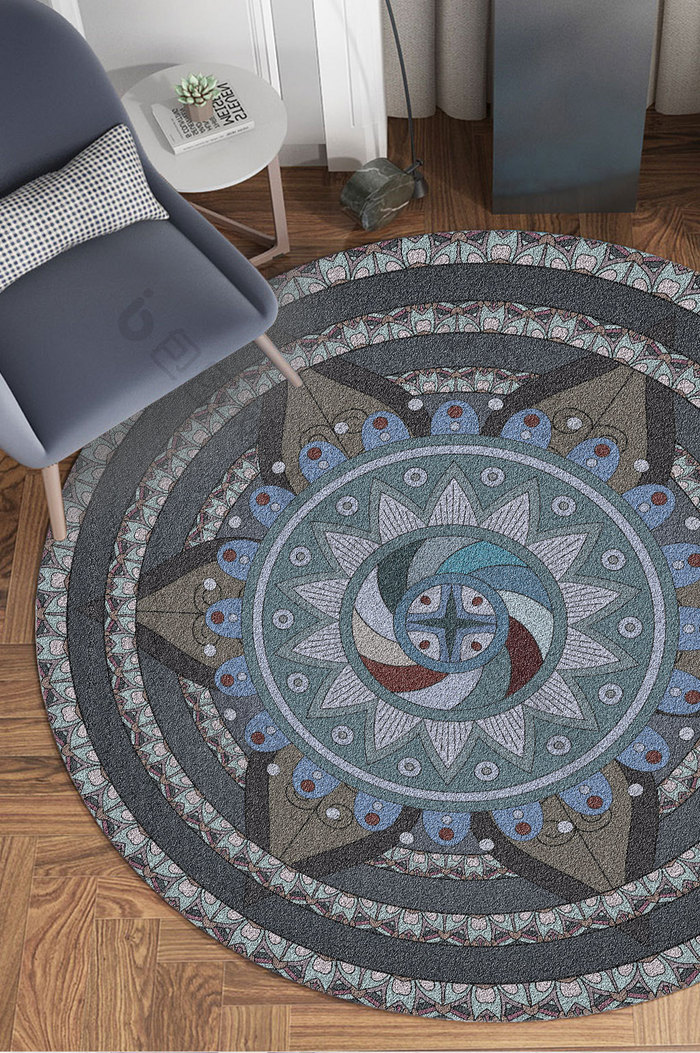 低调轻奢中式复古花样创意设计圆形地毯图案