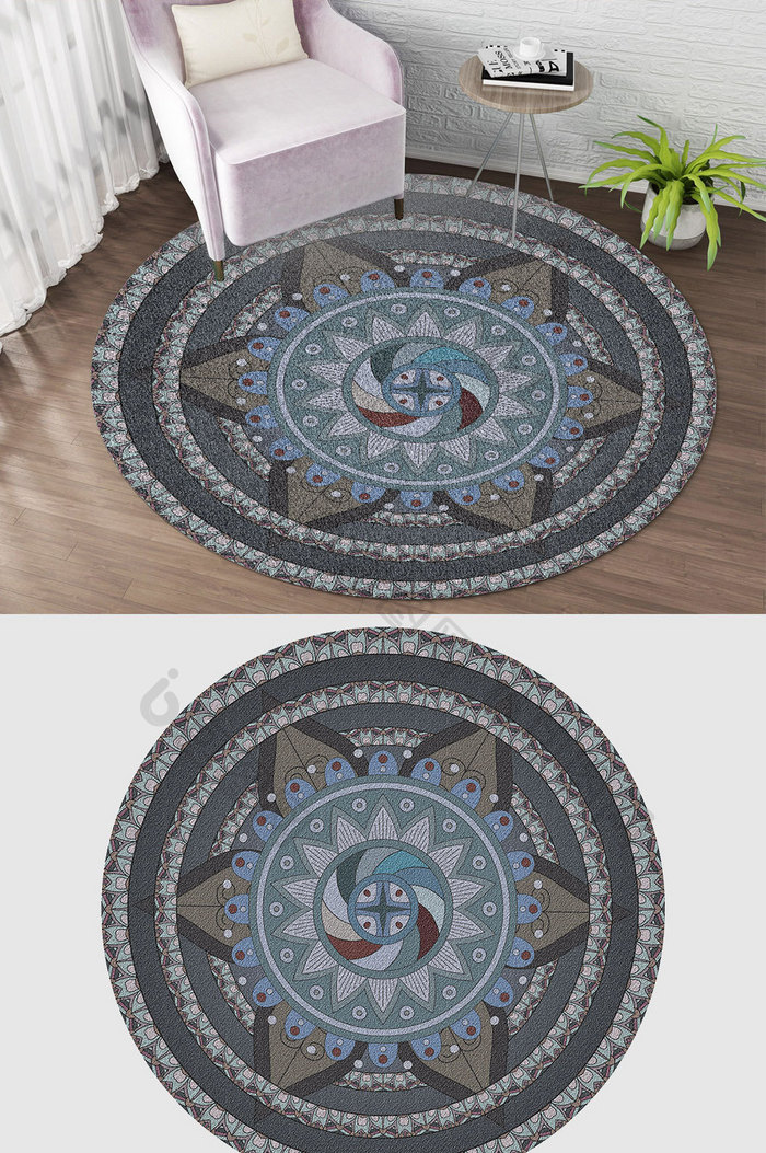 低调轻奢中式复古花样创意设计圆形地毯图案