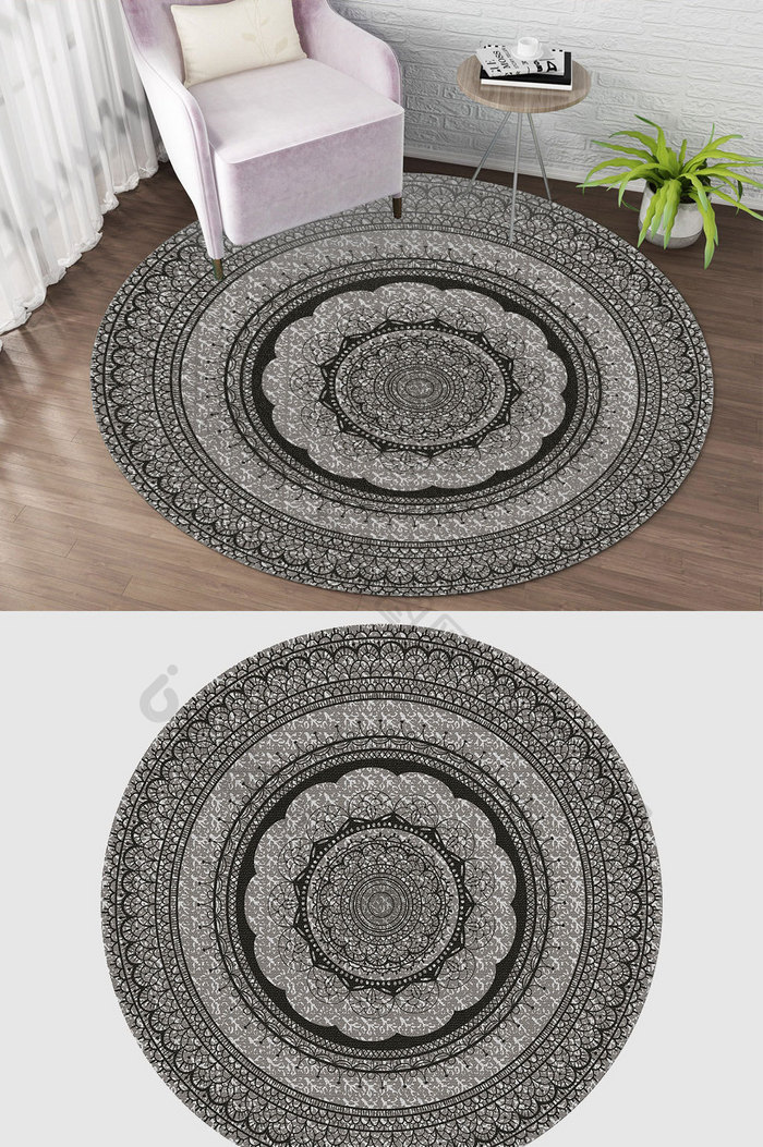 欧式精美花纹设计素材圆形纹理地毯图案