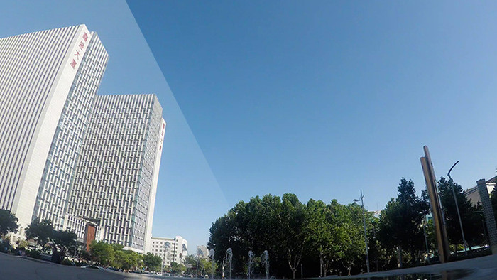 大气商务大楼喷泉蓝天映衬延时摄影