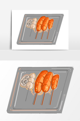烧烤烤串手绘形象元素
