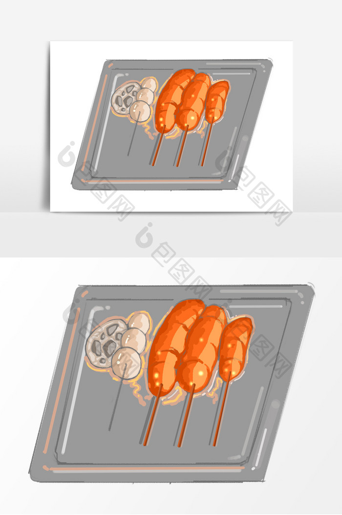 烧烤烤串手绘形象元素