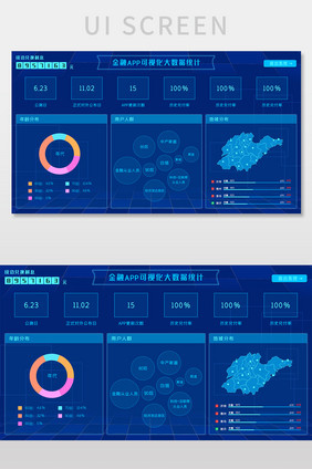 深蓝色大气金融行业可视化大数据统计界面