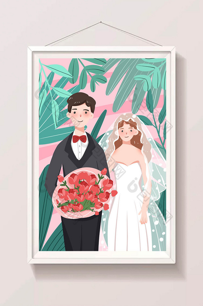 浪漫情人节结婚照婚纱照情侣插画图片图片