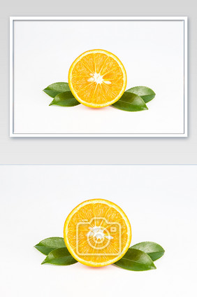 白底新鲜橙子横切面摄影图