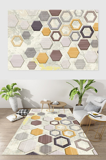 北欧现代几何六边形客厅地毯图案图片