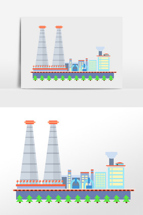 手绘卡通发电厂厂房建筑插画