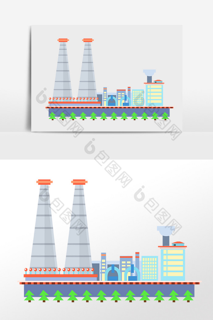 手绘卡通发电厂厂房建筑插画