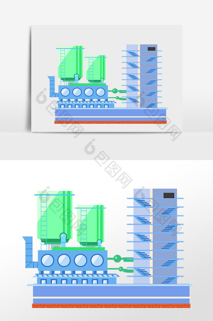 手绘卡通水源处理厂厂房建筑插画