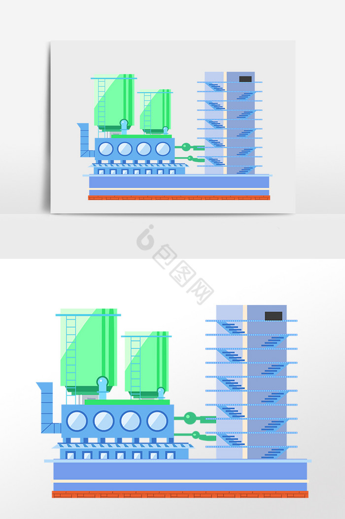 水源处理厂厂房建筑插画图片