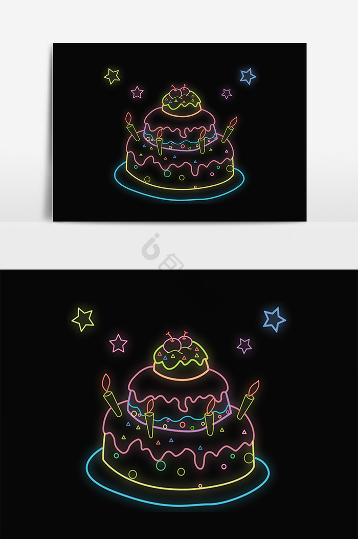 彩色闪灯霓虹灯蛋糕插画图片
