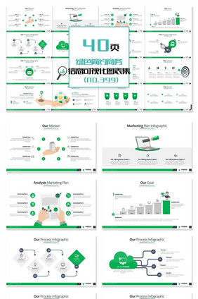 40页绿色简约商务信息可视化PPT图表