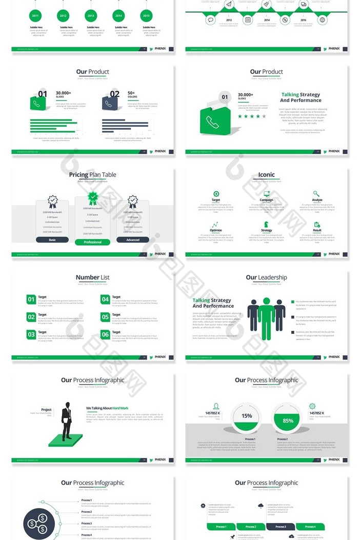 40页绿色简约商务信息可视化PPT图表
