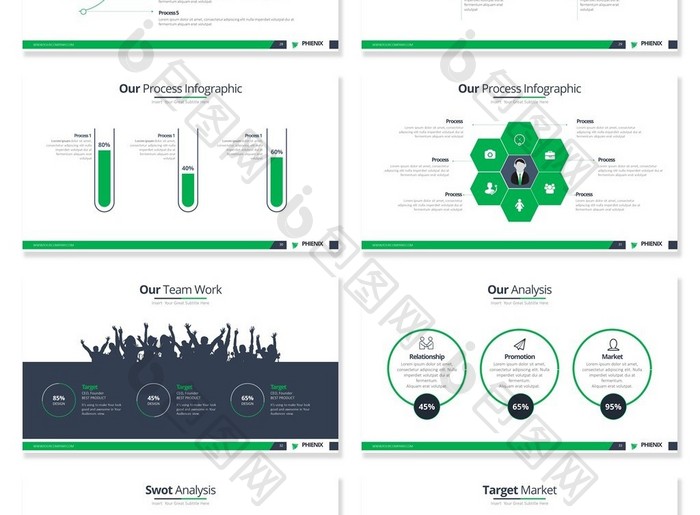40页绿色简约商务信息可视化PPT图表