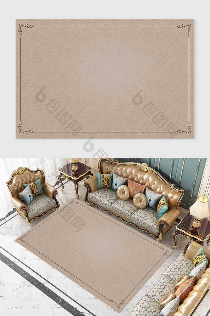欧式浅色系地中海古典花纹客厅地毯图案