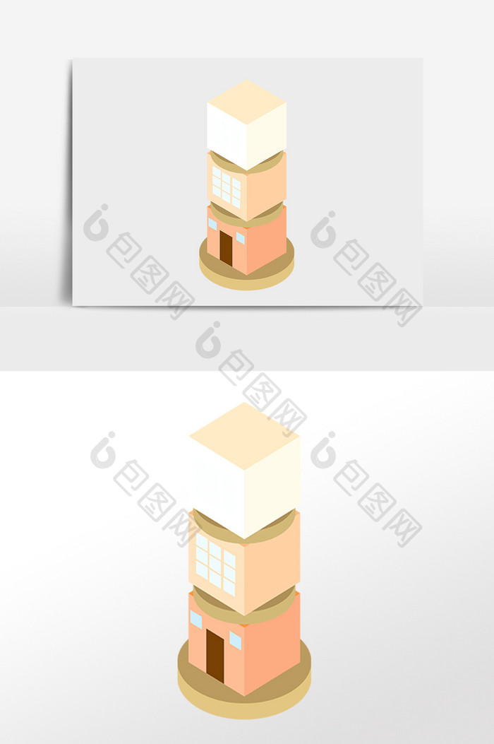 2.5D立体楼房房屋建筑插画